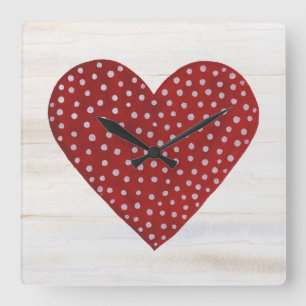 Horloge Carrée Rustique Polka Dot Valentine Coeur