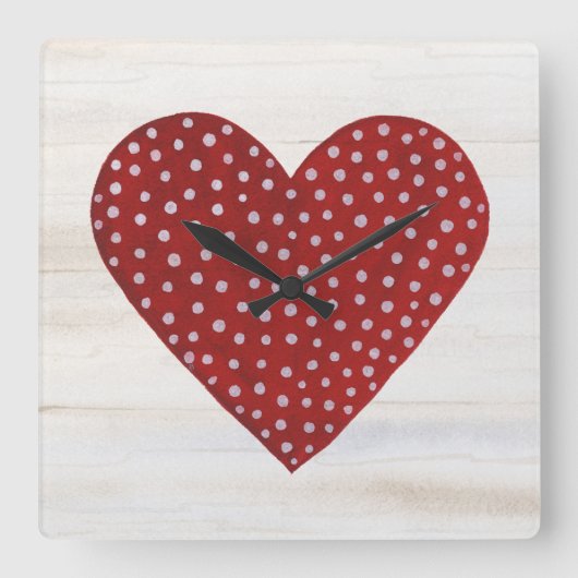 Horloge Carrée Rustique Polka Dot Valentine Coeur (Recto)