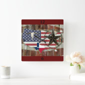 Horloge Carrée Rustique Texas Lone Star Texas Long Horn (Maison)