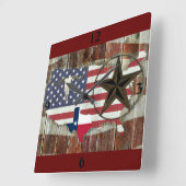 Horloge Carrée Rustique Texas Lone Star Texas Long Horn (Angle)