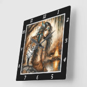 Horloge Carrée Rythme indigène : Danse du saule du tigre (Angle)