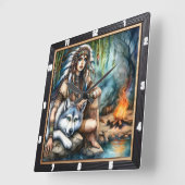 Horloge Carrée Rythme indigène : Danse sauvage (Angle)