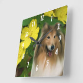 Horloge Carrée Sable Collie Dog Art (Angle)