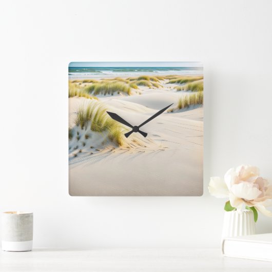 Horloge Carrée Sable Et Herbe De Dune Ventée (Maison)