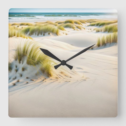 Horloge Carrée Sable Et Herbe De Dune Ventée (Recto)