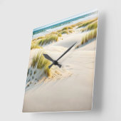 Horloge Carrée Sable Et Herbe De Dune Ventée (Angle)
