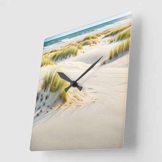 Horloge Carrée Sable Et Herbe De Dune Ventée (Angle)