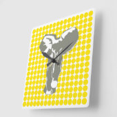Horloge Carrée Safari Jaune Doré Dot avec Eléphant Pop Art (Angle)