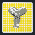 Horloge Carrée Safari Jaune Doré Dot avec Eléphant Pop Art<br><div class="desc">Motif de pois mod dans la palette de couleurs "Safari" d'Emporio Moffa avec design Pop Art Elephant sur l'avant et points simples sur l'arrière.</div>