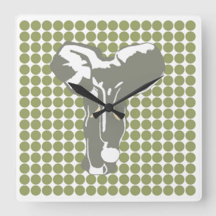 Horloge Carrée Safari vert point avec Pop Art Elephant