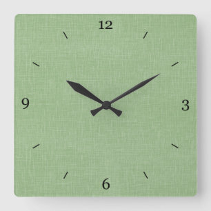 Horloge Carrée Sage Green Faux Linen Fabric Textured Background