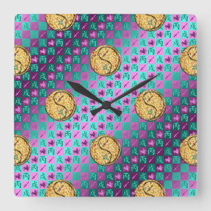 Horloge Carrée Sagittaire & Chien de Feu