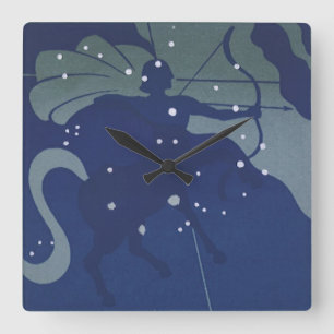 Horloge Carrée Sagittaire Constellation Astrologie Vintage Zodiaq