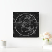 Horloge Carrée Sagittarius Constellation Hevelius Map on Black (Maison)