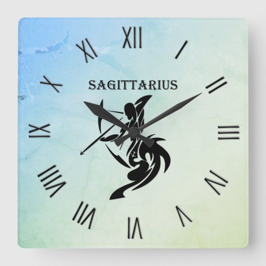 Horloge Carrée Sagittarius Zodiac symbole Blue Green Numerals (Recto)