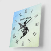Horloge Carrée Sagittarius Zodiac symbole Blue Green Numerals (Angle)
