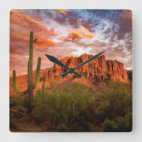 Saguaro Cactus Superstition Mountain Sunset Art