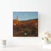Horloge Carrée Saguaro Sunset I Arizona Désert Paysage (Maison)