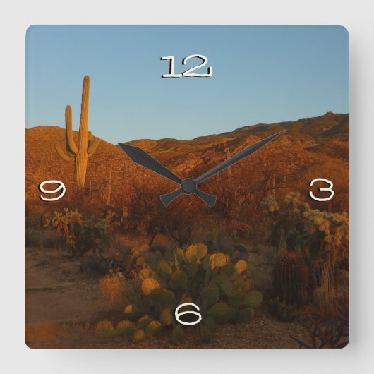 Horloge Carrée Saguaro Sunset I Arizona Désert Paysage (Recto)