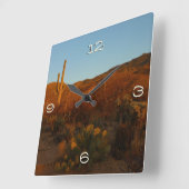 Horloge Carrée Saguaro Sunset I Arizona Désert Paysage (Angle)