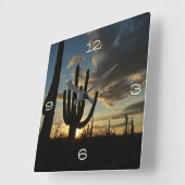 Horloge Carrée Saguaro Sunset II Arizona (Angle)