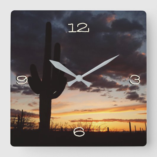 Horloge Carrée Saguaro Sunset III Arizona Desert Paysage (Recto)