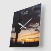 Horloge Carrée Saguaro Sunset III Arizona Desert Paysage (Angle)