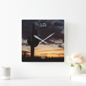 Horloge Carrée Saguaro Sunset III Arizona Desert Paysage (Maison)