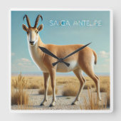 Horloge Carrée Saiga Antelope dans le désert (Recto)