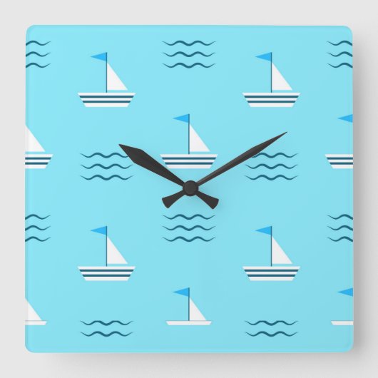 Horloge Carrée Sailboats on the Blue Sea Pattern (Recto)