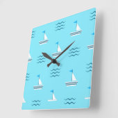 Horloge Carrée Sailboats on the Blue Sea Pattern (Angle)