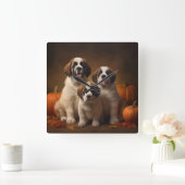 Horloge Carrée Saint Bernard Puppy Automne Citrouille (Maison)