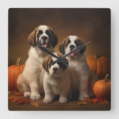 Horloge Carrée Saint Bernard Puppy Automne Citrouille (Recto)