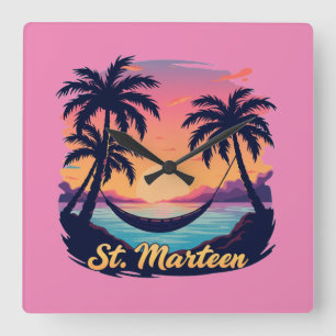 Horloge Carrée Saint-Martin Sunset Hamac