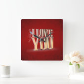 Horloge Carrée Saint Valentin Rouge 3D Je t'aime (Maison)