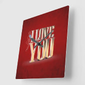 Horloge Carrée Saint Valentin Rouge 3D Je t'aime (Angle)