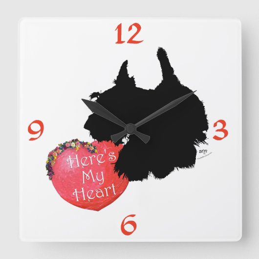 Horloge Carrée Saint-Valentin Terrier Écossais (Recto)