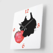 Horloge Carrée Saint-Valentin Terrier Écossais (Angle)