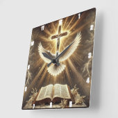 Horloge Carrée Sainte Esprit Croix Bible Dove (Angle)