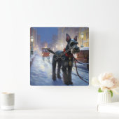 Horloge Carrée Saison de Noël des Schnauzer miniatures (Maison)