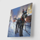 Horloge Carrée Saison de Noël des Schnauzer miniatures (Angle)