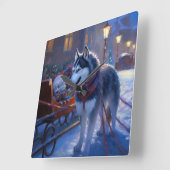 Horloge Carrée Saison de Noël Sibérienne Husky (Angle)