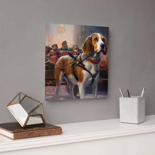 Horloge Carrée Saison festive de Noël beagle (Bureau)