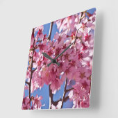 Horloge Carrée Sakura Cherry Blossoms Red Stars (Angle)