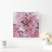 Horloge Carrée Sakura Cherry Blossoms rose pâle (Maison)