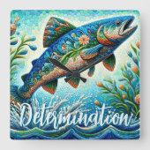 Horloge Carrée Salmon Jumping Mosaic Floral Blue Personalized (Recto)