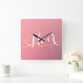 Horloge Carrée Salon de maquillage moderne ciseaux d'or rose (Maison)