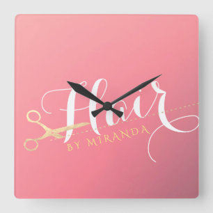 Horloge Carrée Salon de maquillage moderne ciseaux d'or rose