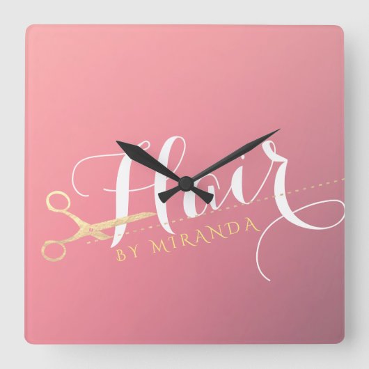 Horloge Carrée Salon de maquillage moderne ciseaux d'or rose (Recto)