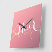 Horloge Carrée Salon de maquillage moderne ciseaux d'or rose (Angle)